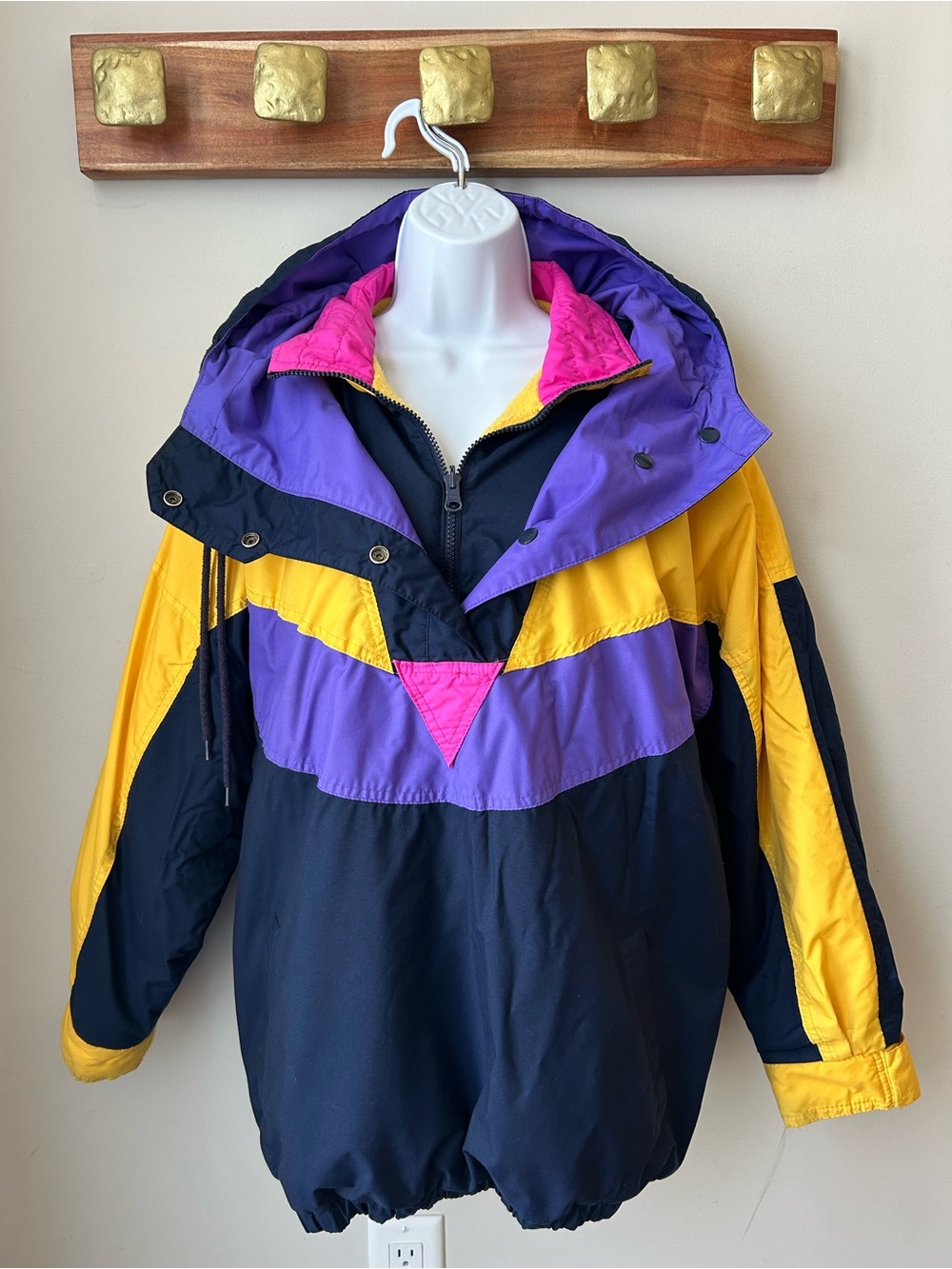 Vintage 90s Neon Colorblock Ski Jacket Retro Apres Ski Anorak Oversized